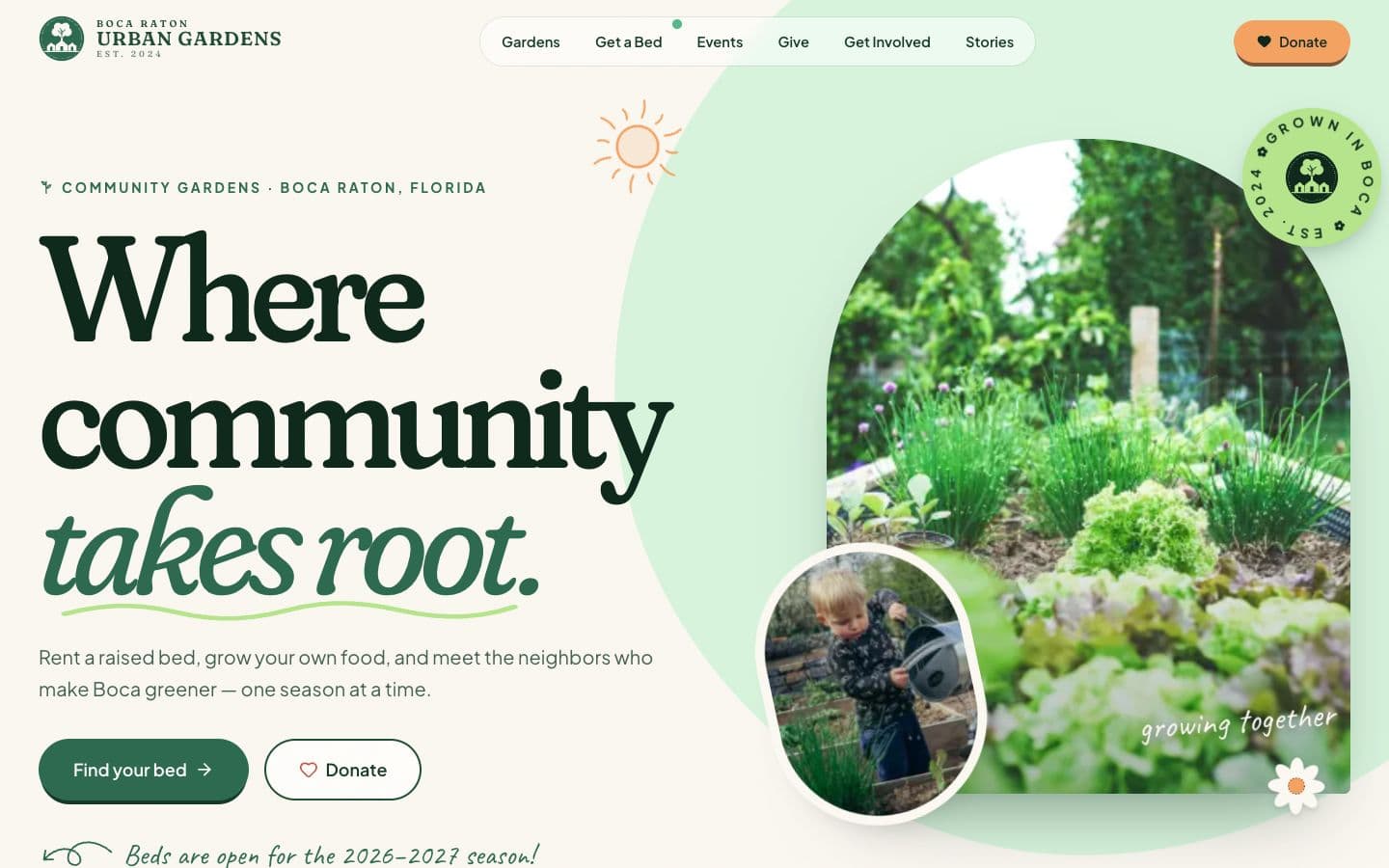 Boca Raton Urban Gardens — Nonprofit Website, Online Giving & Back Office on 27ERP