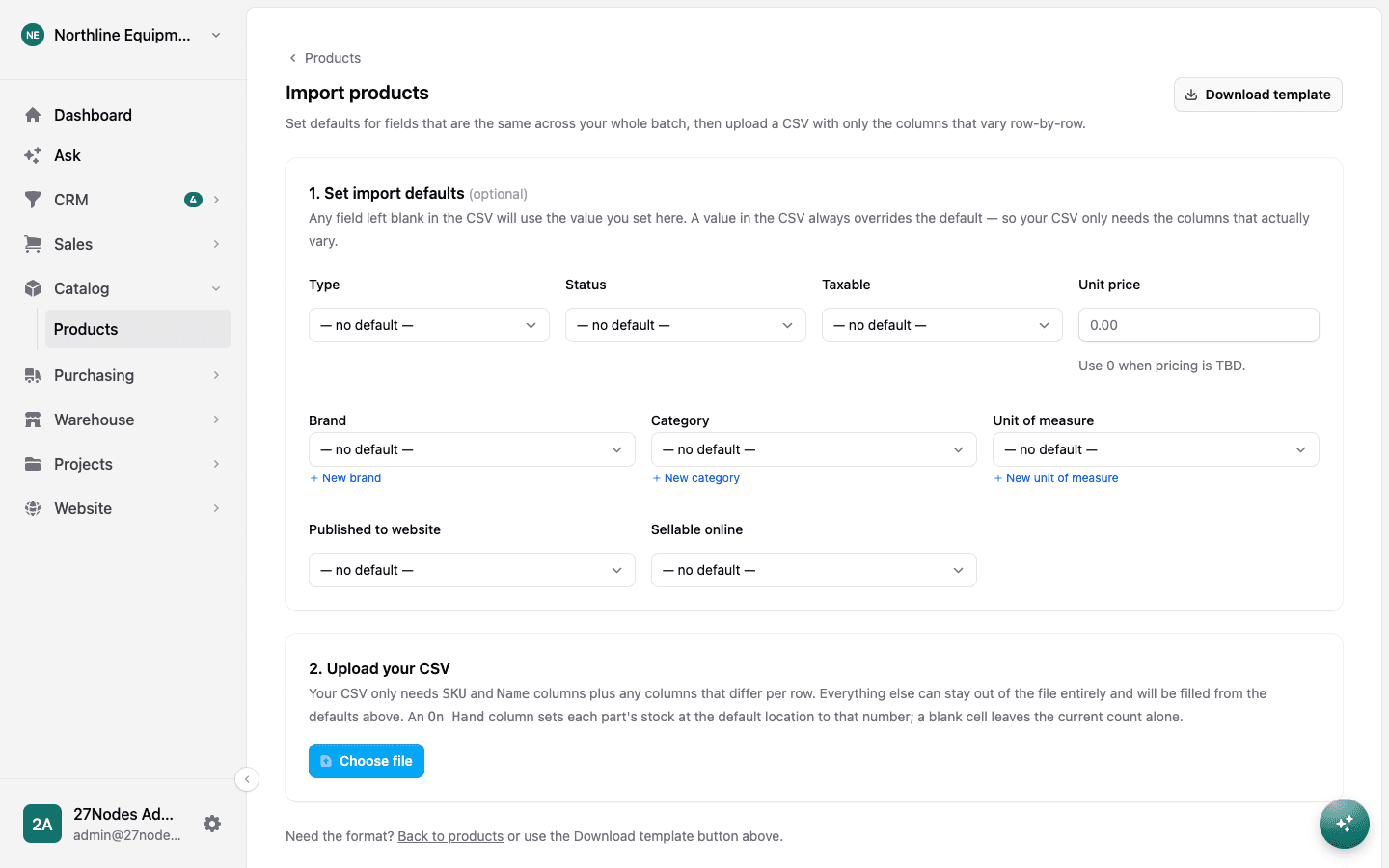 CSV import preview for products