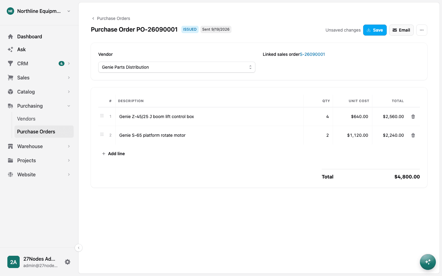 A purchase order created from a sales order