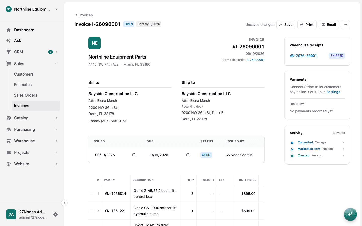 An invoice with a Stripe payment link