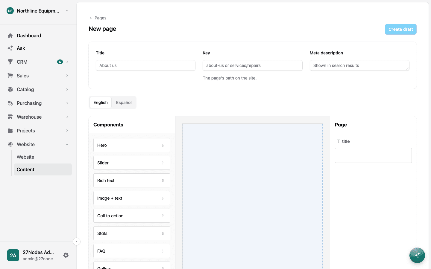 The drag-and-drop page builder